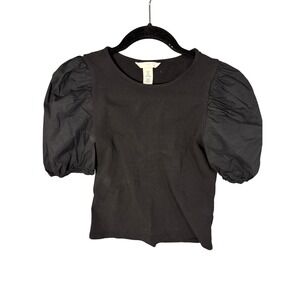 Black Puff Sleeve Top Blouse Academycore Short Sleeve SMALL